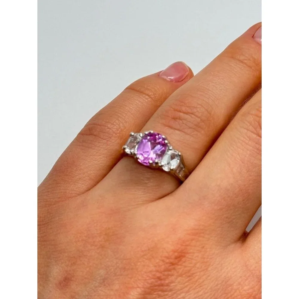 925 STERLING SILVER PINK & WHITE SPINEL RING SIZE 6